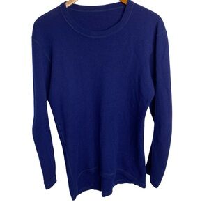 Stil Vintage Wool Knit Sweater Navy Blue Norwegian Pullover Crew Neck High Low